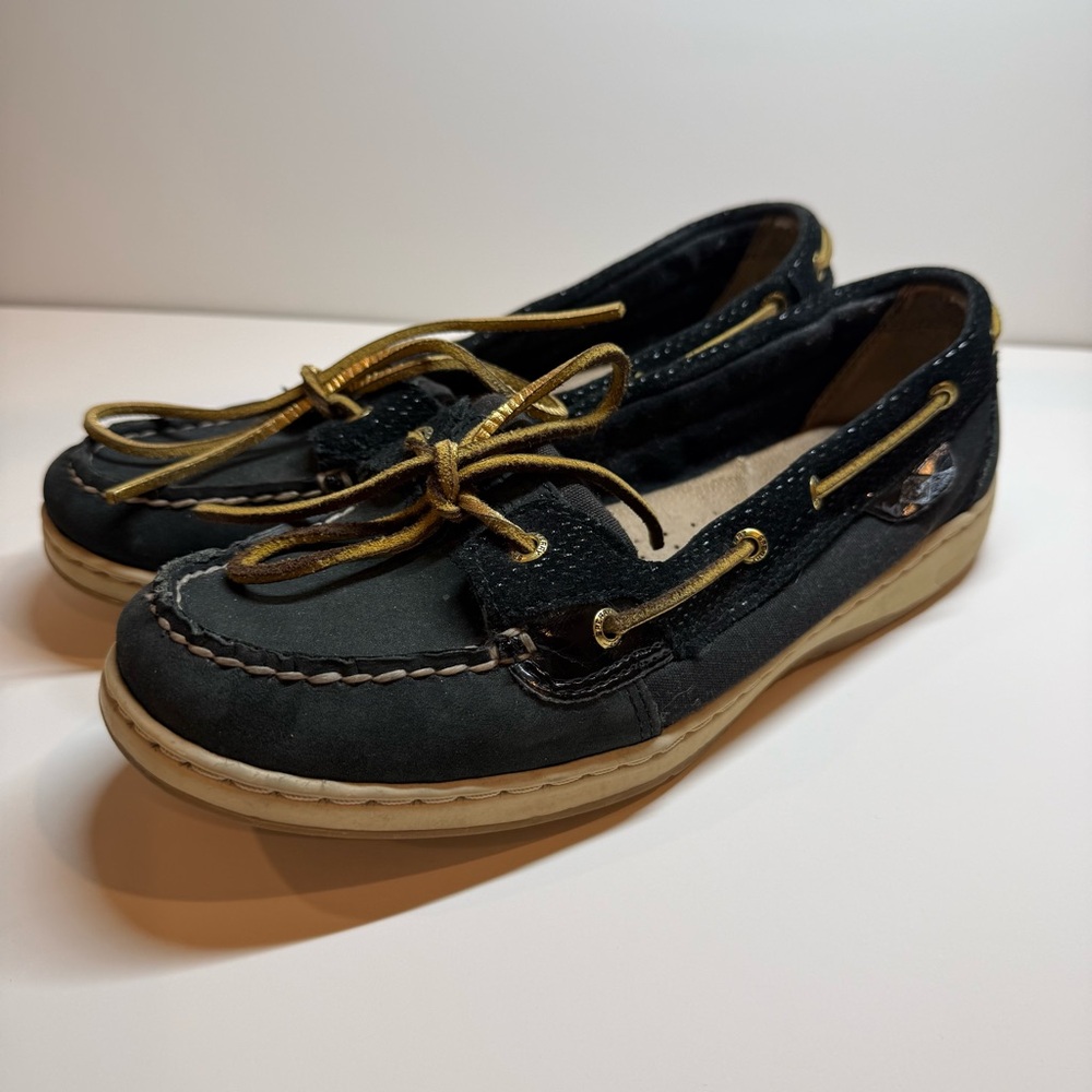 Sperry Women's black and gold shimmer top-siders